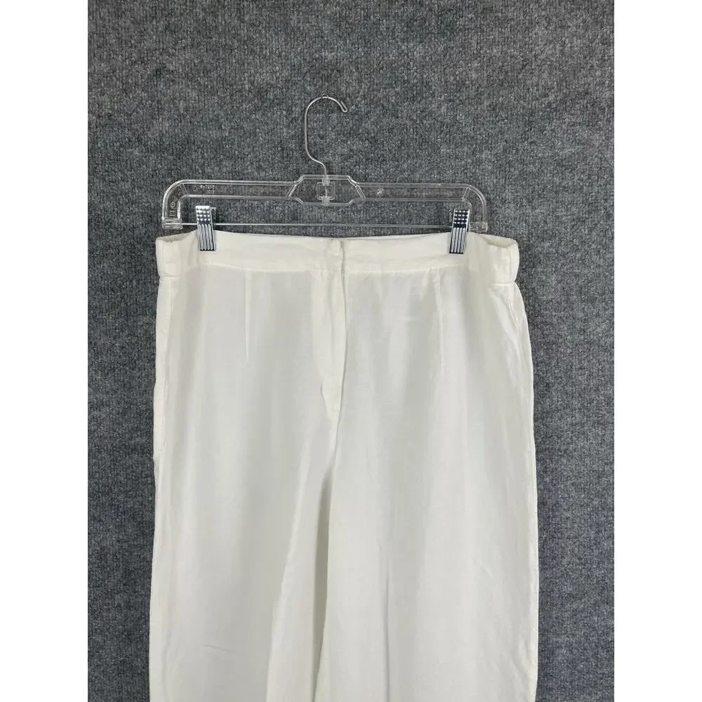 H&M Linen Blend Strech Palazzo Pants, Drawstring Size Large White Boho Lagenlook